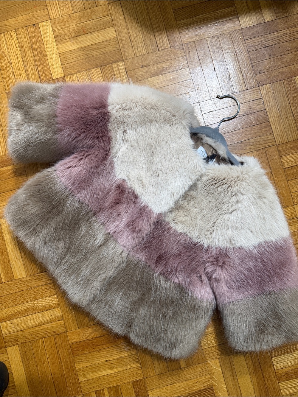 NWT Monnalisa Girls' Faux Fur Colorblock Coat